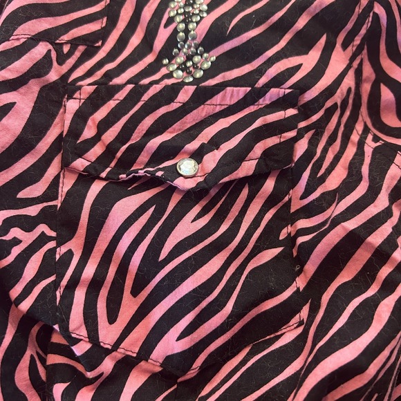 Cowgirl Hardware Women XL Shirt Snap Western Pink Black Rodeo‎ Zebra Bling Cross - Picture 5 of 9
